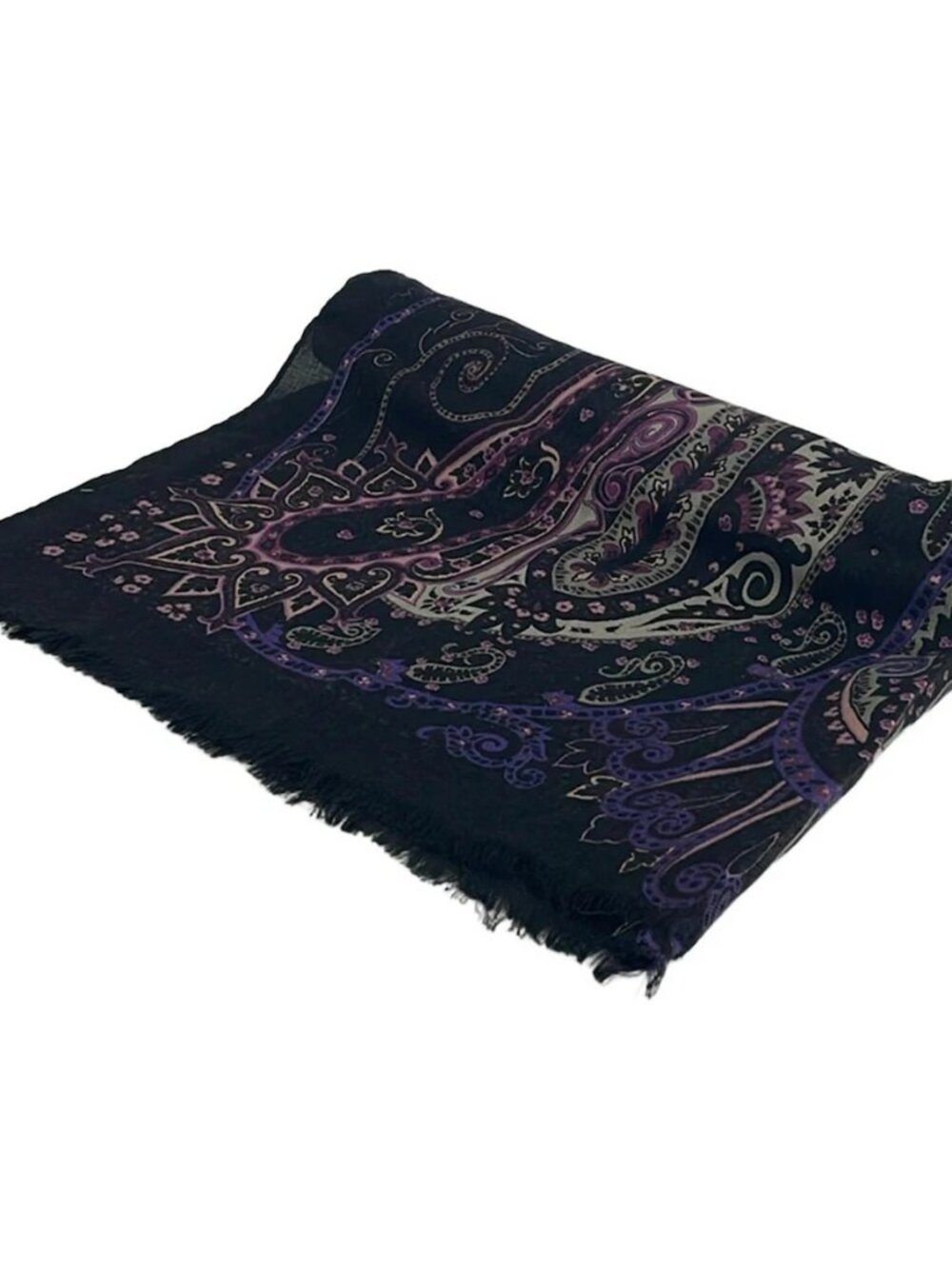 ETRO Black Purple Multi Silk Wool Scarf